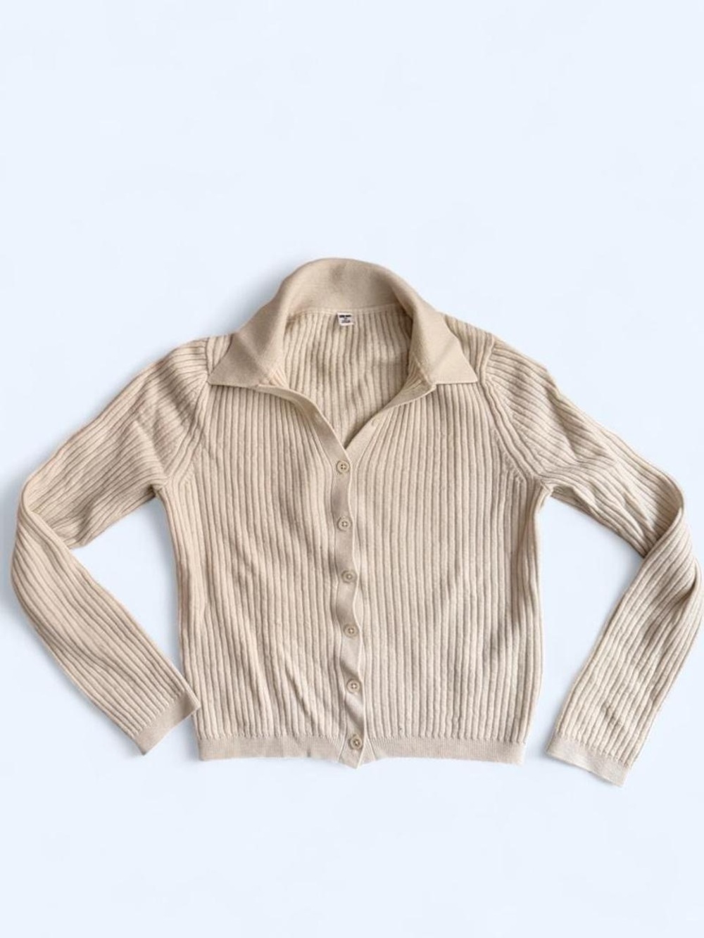 Uniqlo Cream Ribbed Collared Button Cardigan